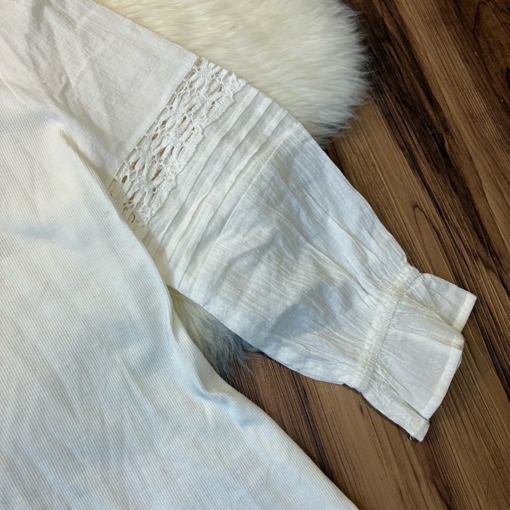 Roolee White Ribbed Puff Sleeve Peasant Top • Size S - Picture 2 of 4
